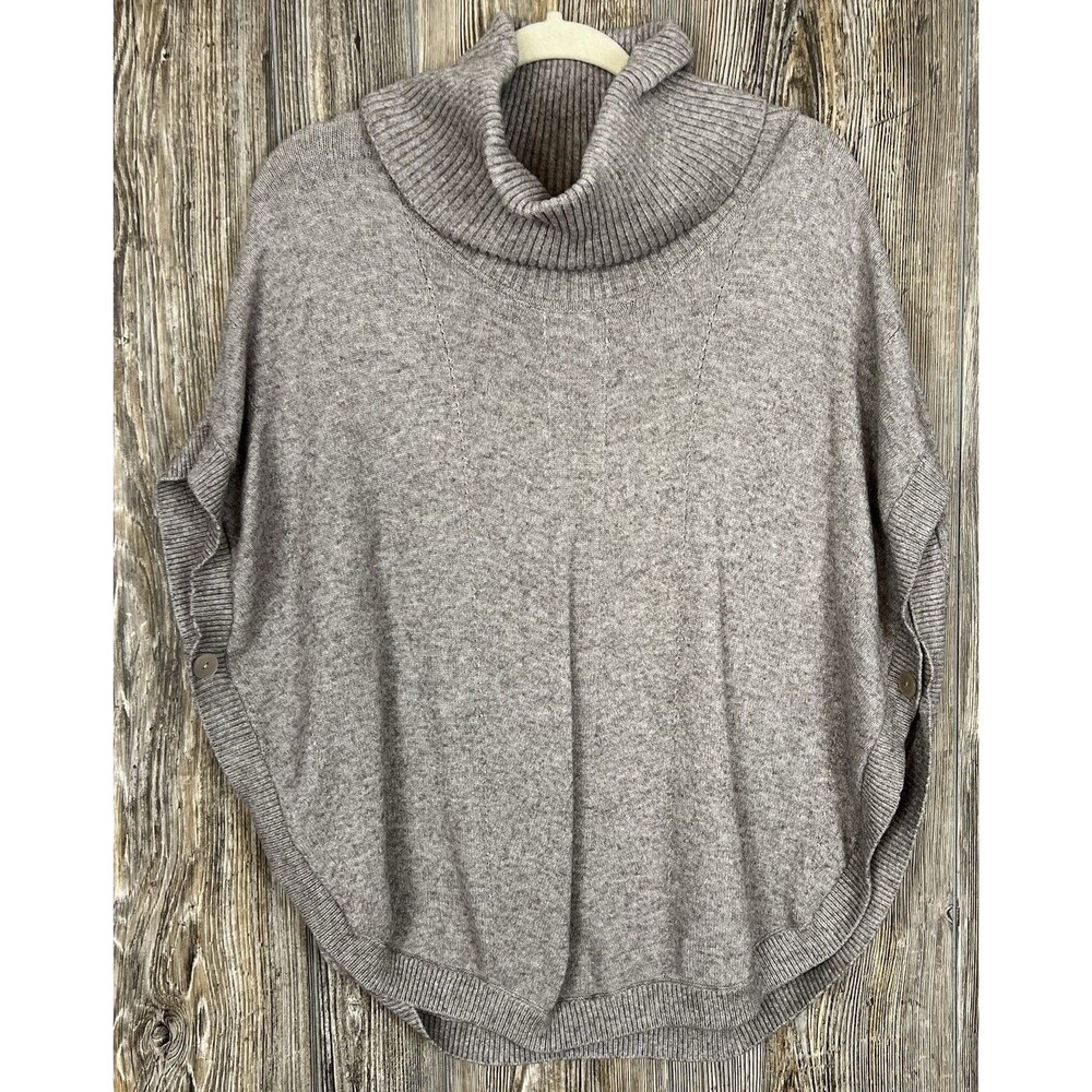 Sisters Womens Grayish Beige Turtleneck Soft Loose Fit‎ Poncho Sweater Cape MED